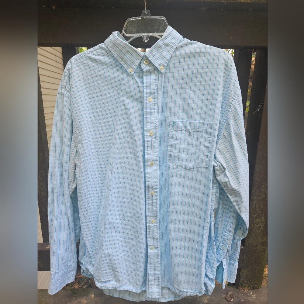 IZOD aqua plaid long sleeve button down shirt size XL